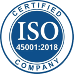 ISO 45001:2018 certification logo.