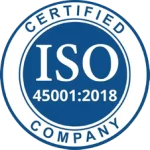 ISO 45001:2018 certification logo.