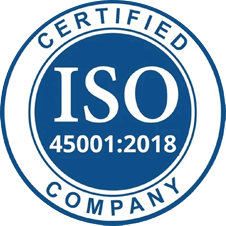 ISO 45001:2018 certification logo.