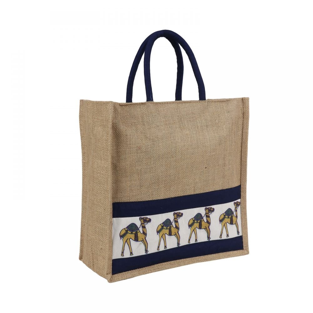 "Image displaying a collection of jute bags featuring diverse designs and vibrant colors, showcasing their eco-friendly appeal."