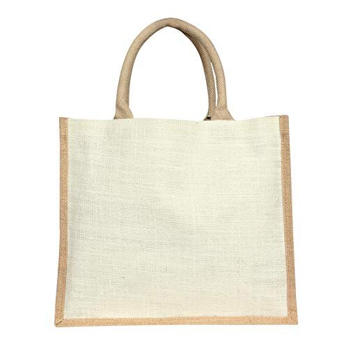 "Product image of a white jute bag, showcasing its simple yet elegant design."